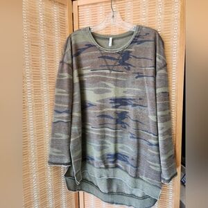 Z Supply Olive & Brown Camo Crewneck Sweatshirt